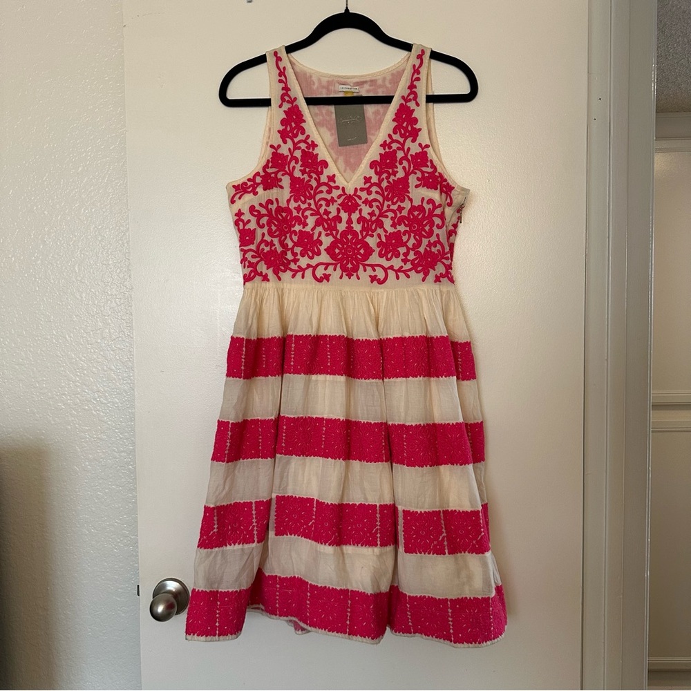 NWT Anthropologie Leifsdottir Azalea Embroidered Dress Sleeveless Neon Pink - Picture 3 of 5